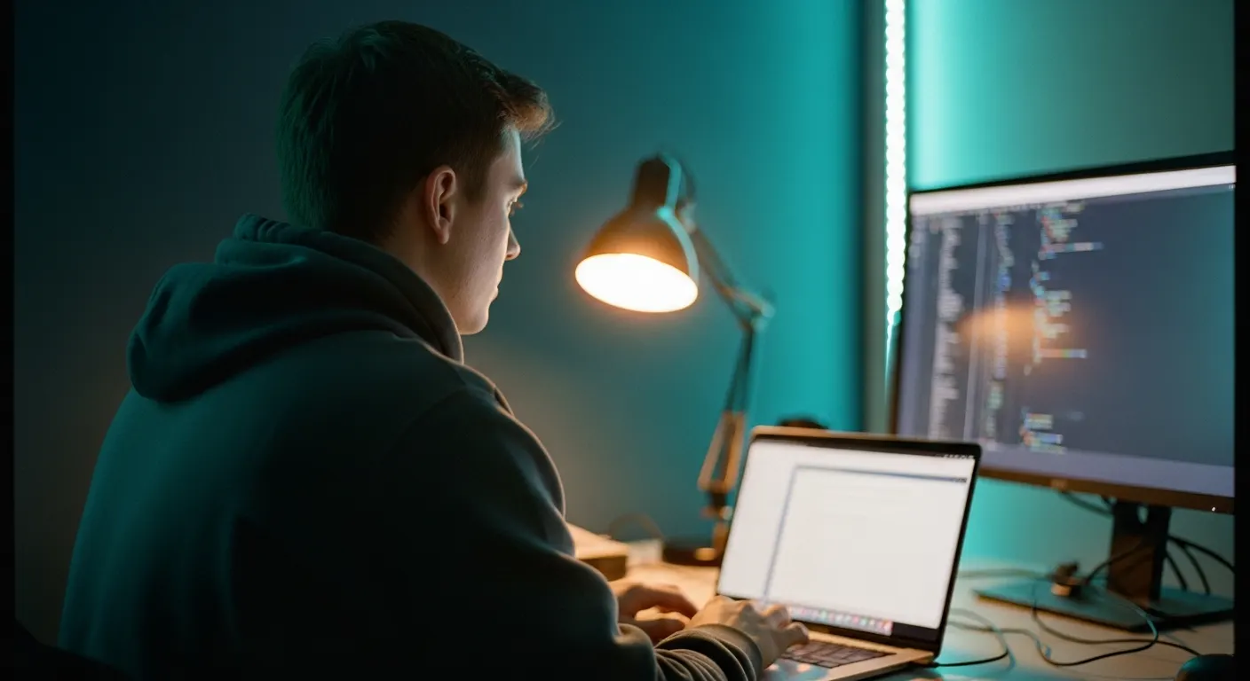 A learner at a modern computer training setup